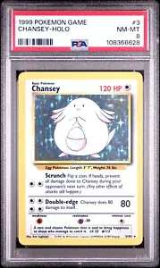 PSA 8 Pokemon Chansey 3/102 WotC Base Set Unlimited Holo Rare - Picture 1 of 2