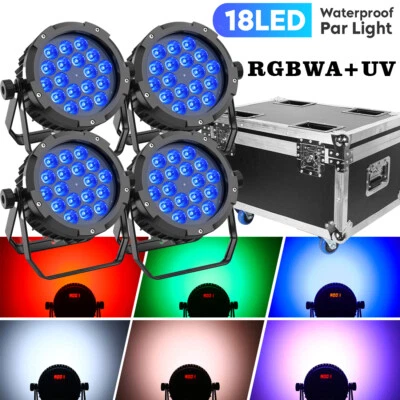270W Waterproof RGBWA UV 18LED Par Light Party Light DMX Stage Lighting w/Case - Image 1 of 4