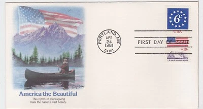 TurtlesTradingPost- American Flag Over Mountains 1981- FDC #1893 Fleetwood Pair - Image 1 of 2