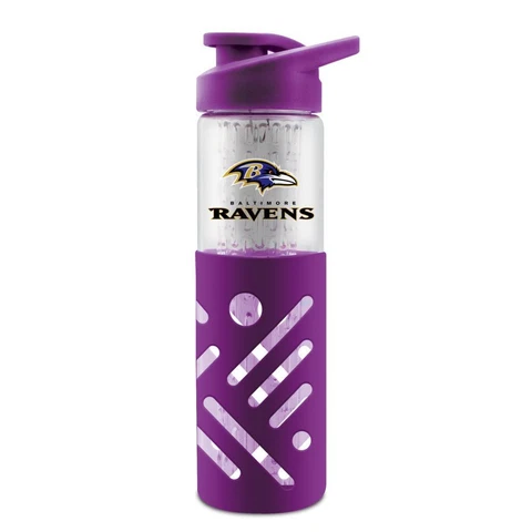BALTIMORE RAVENS 23oz GLASS WATER BOTTLE WITH SILICONE SLEEVE (CLOSEOUT) Cover