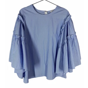 dRA Los Angeles Blue Stripe Bell Sleeve Top XS Extra Small Ruffles Boho Boutique - Picture 1 of 9