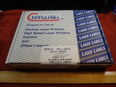 Compulabel 2 5/8" X 1" 30 Labels per sheet 7500 total labels - STK# BLL-2610 - Image 1 of 4