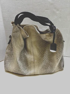 Furla Gray Ivory Snakeskin Embossed Leather Hobo Bag Large - Picture 1 of 9
