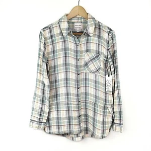 Melrose and Market Shirt Woman XS Ivory Cloud Veronika Plaid Button Down Tunic - Picture 1 of 9