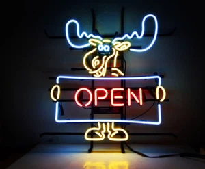 OPEN Deer Neon Sign Light Beer Bar Pub Shop Studio Wall Decor Art Visual 19"x15" - Picture 1 of 4