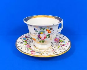 GEDECK TASSE TELLER antik Porzellan handbemalt Biedermeier DEIN WOHL Blumen 19. - Bild 1 von 4