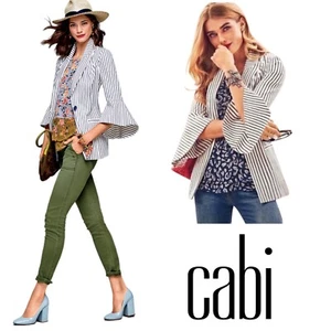 CAbi Women's Stripe Flare Sleeve Blazer Jacket Ticking Size 2 - Picture 1 of 12