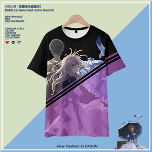 Violet Evergarden Summer Unisex T-shirt Hooded Short Sleeves Tops Tee - Picture 1 of 9