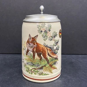 Vintage Kings Germany Hand Made Painted Fox In Woods Half Liter .5L Beer Stein - Picture 1 of 12