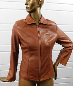 Giacca donna Michael Hoban North Beach pelle marrone caramello zip taglia 8 - Foto 1 di 6