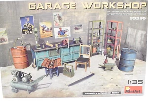 Modellino kit di montaggio diorami GARAGE WORKSHOP scala 1:35 modellismo asta - Imagen 1 de 3
