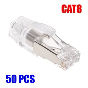 50x PC CAT8 RJ45 Network Ethernet Shielded Plug Cable Connector End w/Clear Boot - Picture 1 of 5