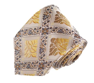 Gravata Stacy Adams dourada multicolorida floral quadrada feita à mão 59 L x 3,5 W - Imagem 1 de 4