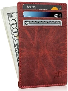 Genuine Leather Slim Card Holder Minimalist Wallets For Men Women RFID Blocking - Picture 1 of 91
