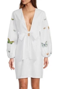 Fanm Mon Larson Butterfly Embroidered Long Sleeve V Neckline Mini Dress NEW $359 - Picture 1 of 18
