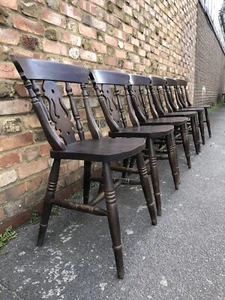 L(335) Set Of 6 Kitchen Solid Wood Farmhouse Dining Chairs - Picture 1 of 13