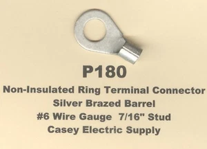 10 Bare RING Lug Brazed Barrel Terminal Connector #6 Wire Gauge 7/16" Stud MOLEX - Picture 1 of 2