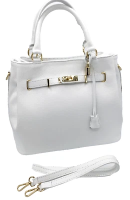 VERA PELLE Maxi Damen Handtasche weiß ECHT LEDER Italy Bags