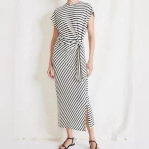APIECE APART VANINA CINCHED WAIST CREAM BLACK STRIPE MAXI DRESS WOMENS XS - Picture 1 of 12