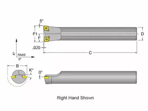 Dorian 57700, S08K-DCLC-2 Dbl Insert Boring Bar Mini RH Style L, Neg 5-Deg fo... - Picture 1 of 1