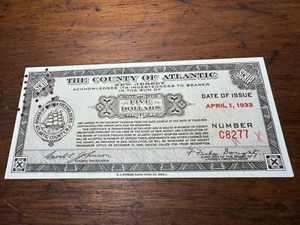 T2: Atlantic, New Jersey 1. April 1933 FIVE Dollar Script Note - Bild 1 von 7