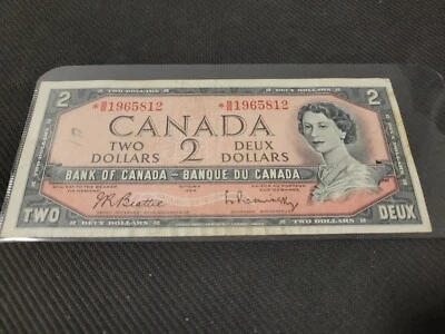 Replacement Note 1954 Canadian 2 dollar bill ( Star Series ) Collectible - Image 1 of 3