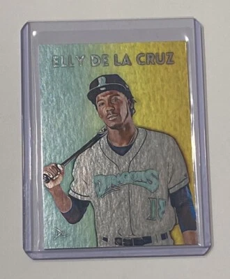 Tarjeta de novato Elly De La Cruz platinada firmada por artista Dayton Dragons 1/1 Foto 1 de 2