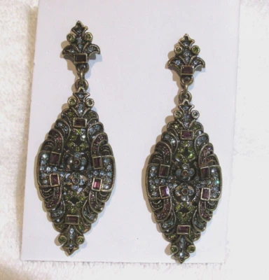 NEW Heidi Daus Long Teardrop Drop Dangle Earrings Multi Color Crystals Pierced - Image 1 of 3