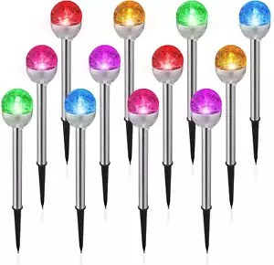 12 Pcs Garden Solar Lights Cracked Glass Ball Garden LED Lights 7 Color Changing - Picture 1 of 12
