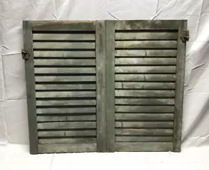 Pair VTG Green Shabby Antique House Wood Window Shutters 16x28 Chic Old 176-23B - Picture 1 of 11
