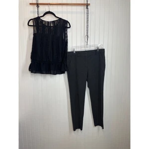 Zara Floral Lace Sleeveless Peplum Top & High Waisted Cropped Pants Bundle Sz M - Picture 1 of 13