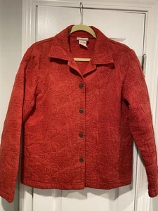 Coldwater Creek Size S Red Button Front Rose Embroidered Quilted Cotton Jacket - Picture 1 of 14