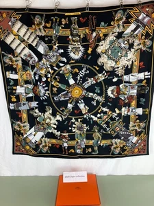 Hermes Carré 90 Kachinas vintage / Kermit Oliver / nero: JPN - Foto 1 di 11