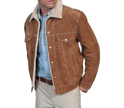 Men's Western Jacket Western Fur Jean Jacket Suede Jacket Brown Coat  - Image 1 of 4