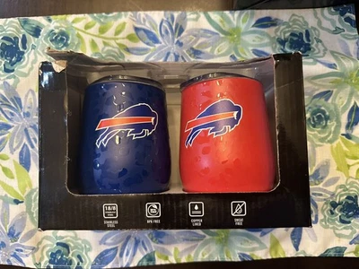 Nuevo Buffalo Bills 2 vasos de acero inoxidable sin tallo tazas de vino leopardo Foto 1 de 4
