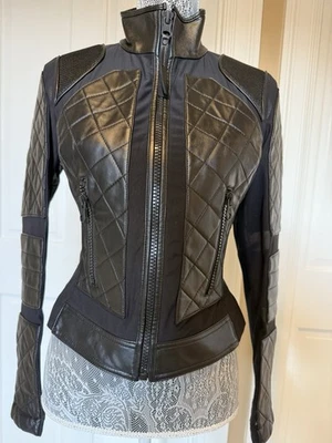 Chaqueta de moto Blanc Noir negra de malla de cuero genuino Foto 1 de 4