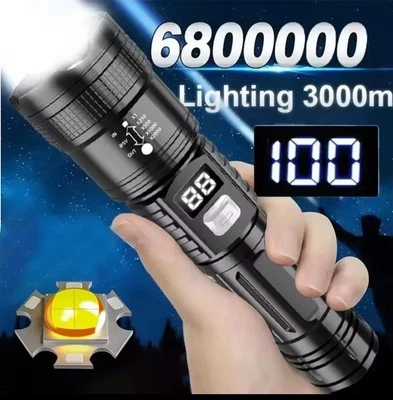 High Power LED Flashlight, USB Rechargeable, Emergency Camping Torch, Built-in B - Imagen 1 de 4