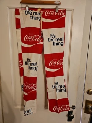 Vintage 70s Coca-Cola All Over Print Bell Bottom Draw String Pants Juniors 15  - Image 1 of 4