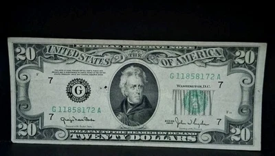  1950 Series $20 Dollar Bill Gently Circ.  Antique Vintage Federal Reserve (33) - Image 1 of 4