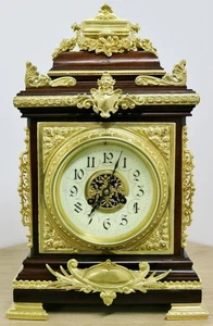 Antique French 8 Day Solid Oak & Ormolu Mounts Cube Style Mantel Table Clock - Picture 1 of 24