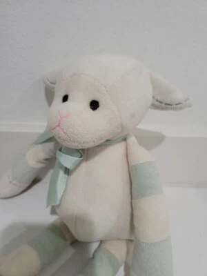 Bearington Baby Ivory 14” Lamb Sheep Stripes Mint Green Bow Long Legs Plush - Image 1 of 4