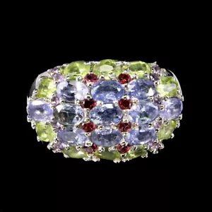 Valentinstag 925 Silberring Oval Tansanit Peridot Rhodolith Edelstein Schmuck Eu - Bild 1 von 14