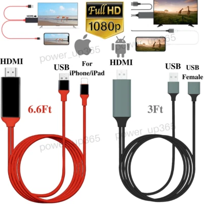 1080P HDMI Mirroring AV Cable TV HDTV Adapter Cord for iPhone iPad Android Phone - Image 1 of 4