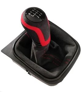 FÜR VW GOLF 5 6 EOS SCIROCCO SCHALTSACK ALCANTARA SCHALTKNAUF ROT 6 GANG DSX1 - Bild 1 von 2
