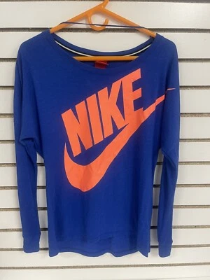 Nike Rally Camisa Mujer Azul Brillante Naranja Deletrear Swoosh Tejido Correr S Sujetador Foto 1 de 4