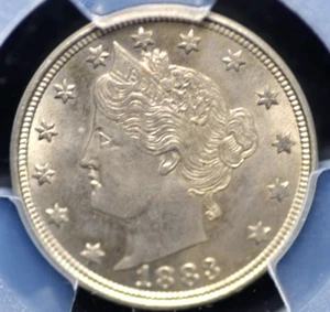 1883 "WITH CENTS" LIBERTY "V" NICKEL PCGS MS 64 LIGHT SILVERY BRUSHED NICKEL AND - Picture 1 of 5