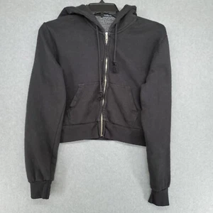 Brandy Melville Hoodie Womens One Size Black  Cropped Full Zip Sweatshirt Fleece - Picture 1 of 10