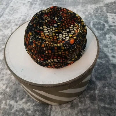 Vintage Velour Hat, Multicolor Lined W Gold Satin - Image 1 of 4