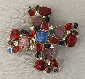 AS IS For Restoration Repair Rare Signed Marvella Poured Glass Cross Brooch