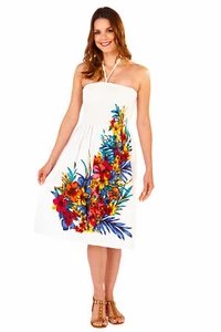 Ladies 100% Cotton Summer/Beach 3 in 1 Strapless Floral Spray Sun Dress Skirt - Picture 1 of 3